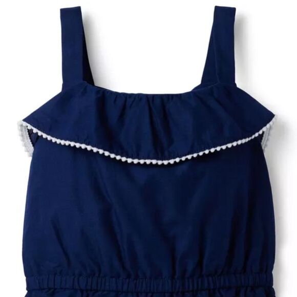 Janie and Jack sleeveless border print pom pom romper merchant marine girls 3T - Picture 3 of 12